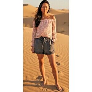 Caslon Linen Drawstring Shorts Black Elastic Waist Pockets Size S Nordstrom